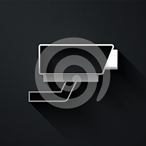 Silver Security camera icon isolated on black background. Long shadow style. Vector