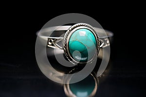 A silver setting enhances the presence of a sizable turquoise stone in this contemporary ring