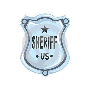 Silver sheriff shield badge, American justice emblem vector Illustration on a white background