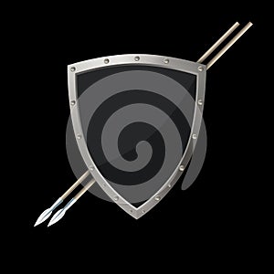 Silver shield and spears.