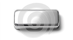 Silver shining rectangle button isolated on white created with Generative AI.