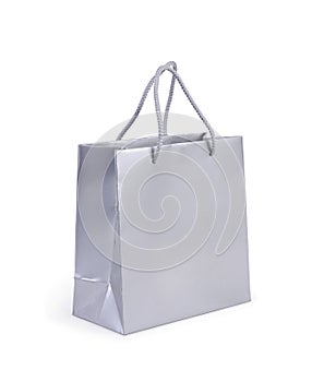 Silver shopping bag on white