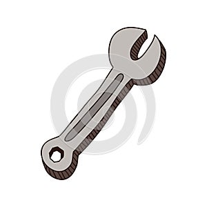 Silver silhouette with metallic wrench