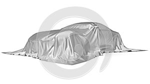 Silver silk covered sport car concept. 3d illustration