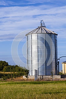 silver silos in field