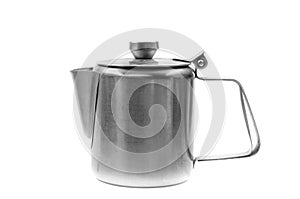 Silver simple coffee percolator isolated on white background.