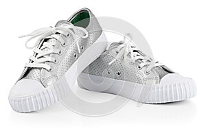 Silver sneakers isolated on white background