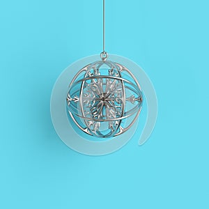 Silver snowflake Christmas ornament in silver mercury glass on blue background