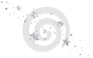 Silver snowflakes on white background. Greeting card or invitation template. Abstract winter composition. Minimal