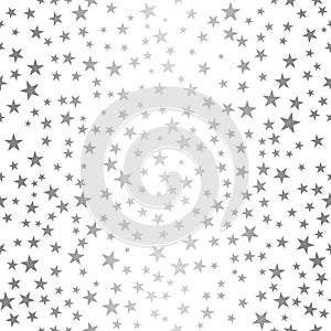 Silver sparkle scratched falling stars on white background.