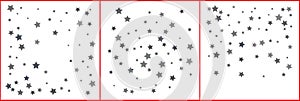 Silver sparkle star confetti on white background. Silver glitter falling stars. Vector templates set for New year, Christmas,