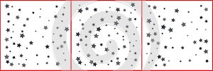 Silver sparkle star confetti on white background. Silver glitter falling stars. Vector templates set for New year, Christmas,