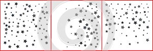 Silver sparkle star confetti on white background. Silver glitter falling stars. Vector templates set for New year, Christmas,