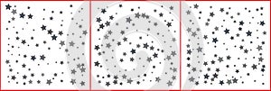 Silver sparkle star confetti on white background. Silver glitter falling stars. Vector templates set for New year, Christmas,