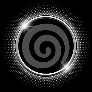 Silver sparkling ring with glitter on black background