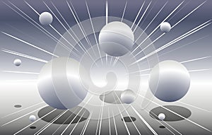 Silver Spheres Flying Through Space