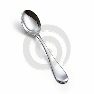 Highly Detailed Spoon On White Surface With Chrome Reflections