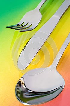 Silver spoon, knife, fork