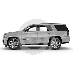 Silver Sports Utility Vehicle Isolated on White. Side view. 3D illustration