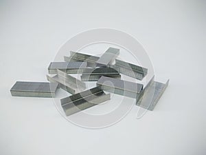 Silver staples clip office stationary equipment isolated on a white background