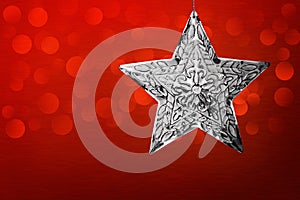 Silver Star Christmas Ornament Red Brushed Metal