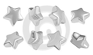 Silver star in different angles 3d illustration set