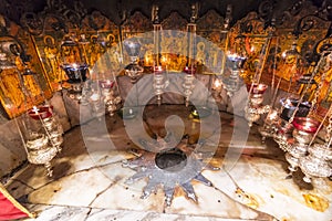 A silver star marks the traditional site of the birth of Jesus in a grotto underneath Bethlehem`s Church of the Nativity,