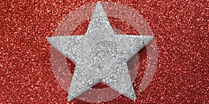 Silver star of sheriff shining red luminescent background