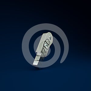 Silver Stationery knife icon isolated on blue background. Office paper cutter. Minimalism concept. 3d illustration 3D