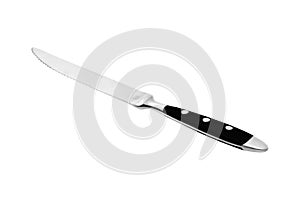 Silver steak knife with white background