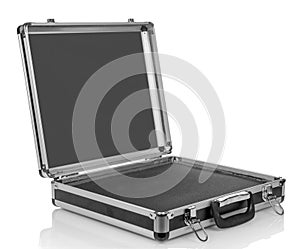 Silver steel empty suitcase