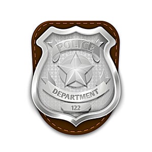 Silver steel police, security badge on white background vector illustration