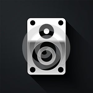 Silver Stereo speaker icon isolated on black background. Sound system speakers. Music icon. Musical column speaker bass