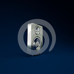 Silver Stereo speaker icon isolated on blue background. Sound system speakers. Music icon. Musical column speaker bass