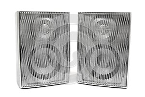 Silver stereo speakers