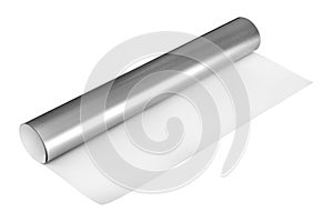 Silver sticker roll isolated on white background. Foil sheet material.  Clipping path
