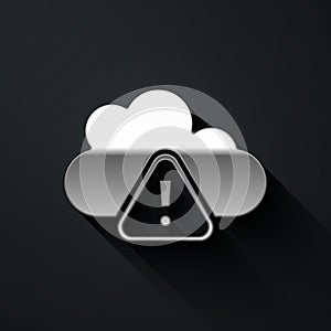 Silver Storm warning icon isolated on black background. Exclamation mark in triangle symbol. Weather icon of storm. Long