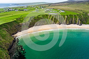 Silver Strand, a sandy beach in a sheltered, horseshoe-shaped bay, situated at Malin Beg, near Glencolmcille, in south-west County