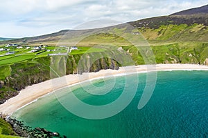 Silver Strand, a sandy beach in a sheltered, horseshoe-shaped bay, situated at Malin Beg, near Glencolmcille, in south-west County