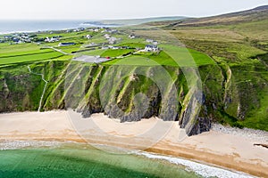 Silver Strand, a sandy beach in a sheltered, horseshoe-shaped bay, situated at Malin Beg, near Glencolmcille, in south-west County
