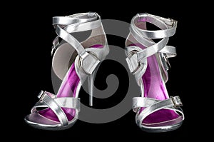 Silver strappy stiletto heels photo