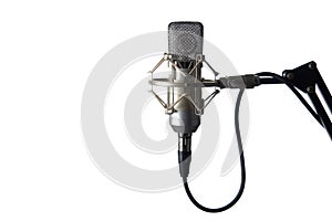 Silver studio condenser microphone on stand