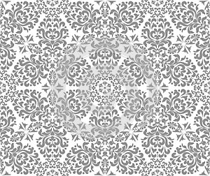 Silver Stylish Damask Seamless Vector Pattern.