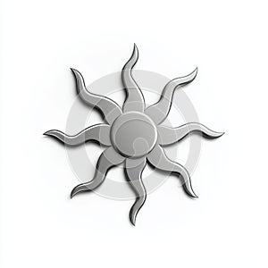 Silver Stylized Sun Graphic with Wavy Rays on White