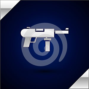 Silver Submachine gun M3, Grease gun icon isolated on dark blue background. Vector photo