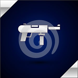 Silver Submachine gun M3, Grease gun icon isolated on dark blue background. Vector