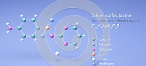 silver sulfadiazine molecule, molecular structures, Synthetic anti-infective agent, 3d model, Structural Chemical Formula and