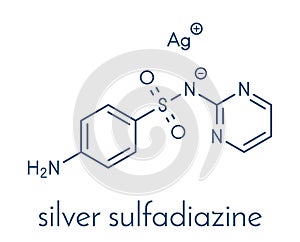 Silver sulfadiazine topical antibacterial drug molecule. Used in treatment of wounds and burns. Skeletal formula. photo