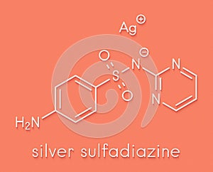 Silver sulfadiazine topical antibacterial drug molecule. Used in treatment of wounds and burns. Skeletal formula. photo