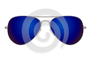 Sunglasses with Blue mirror lens isolated on white background